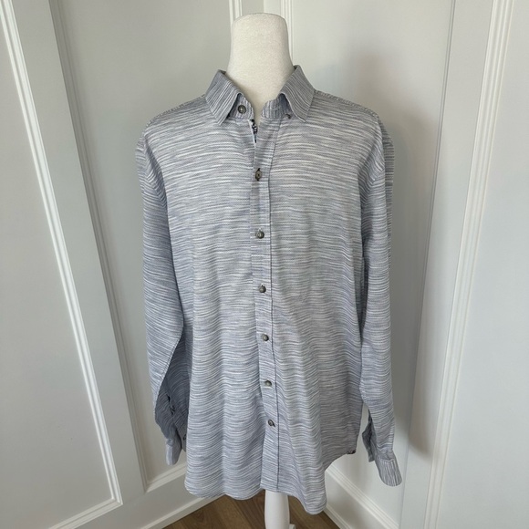 Robert Graham Mens Tailored Fit Blue Gray Button Down Casual Shirt Size Large - Picture 2 of 12